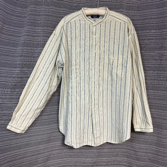 Baxter Brand Yellow/Blue Striped Cotton Collarless Shirt Size XL NWT - Picture 1 of 9